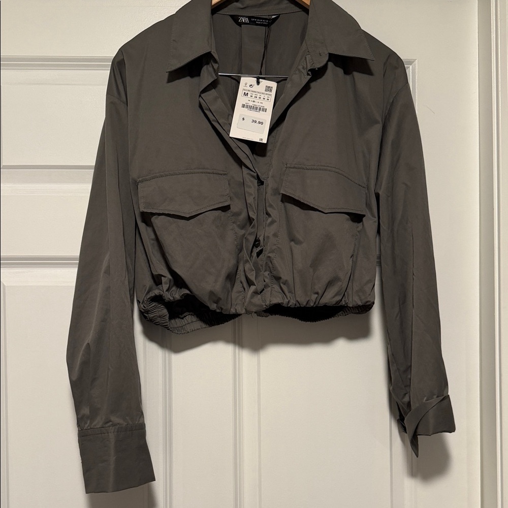 Zara Women's Green Crop Button Up